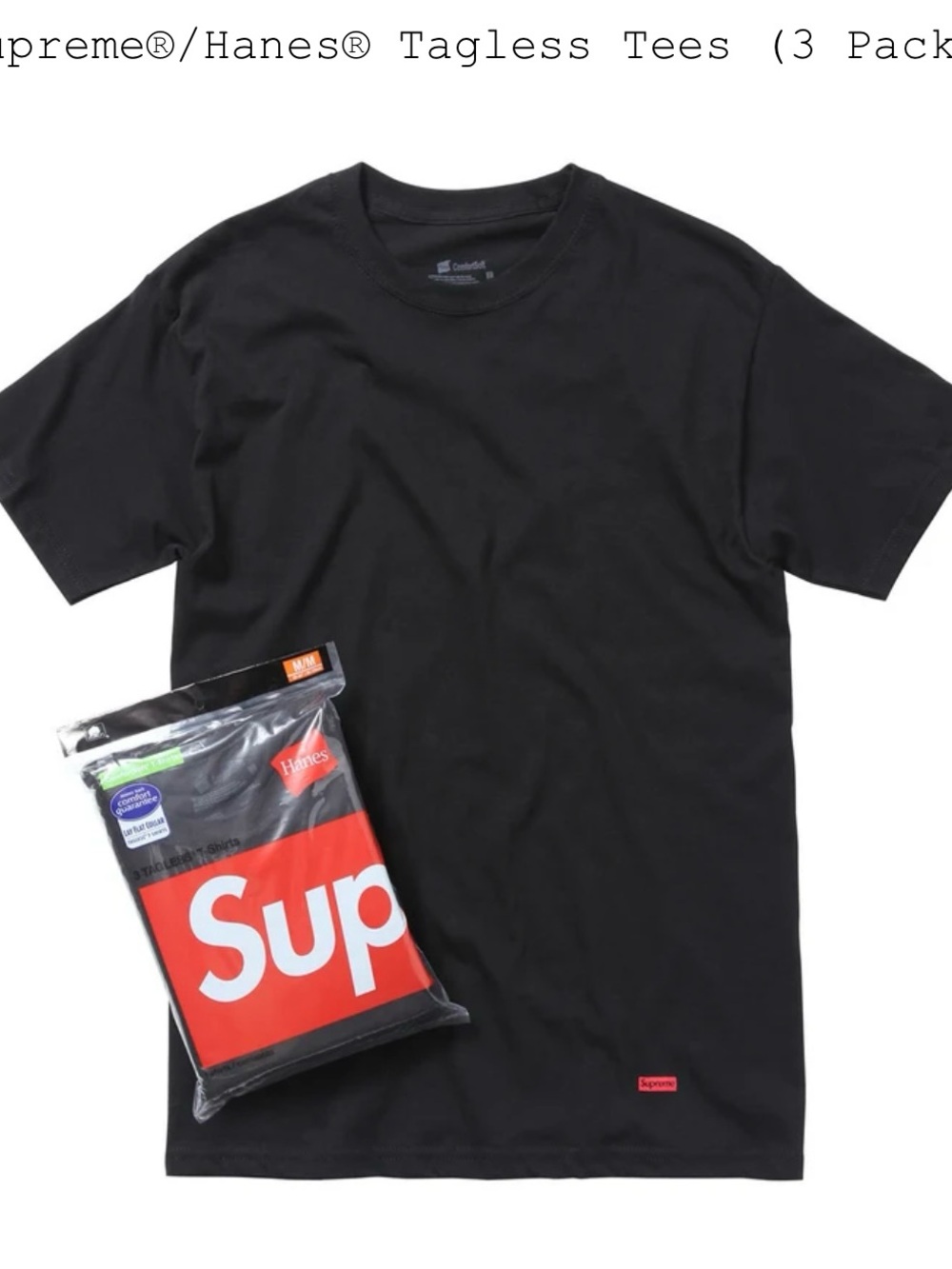 Supreme x Hanes Tagless Tees (3 Pack) Black